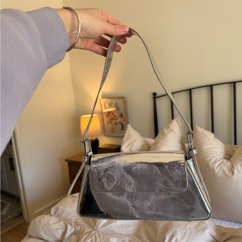 Zara Metallic Silver Shoulder Bag